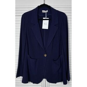 Elleven Navy Linen Blend Blazer - Lightweight One Button Casual Jacket - Size L